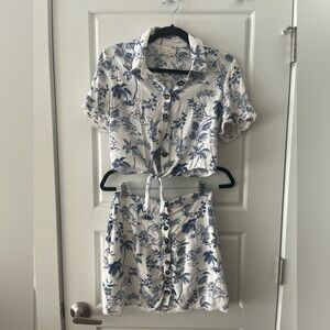 Lost + Wander Blue and White Hawaiian Set (S top / M skirt)